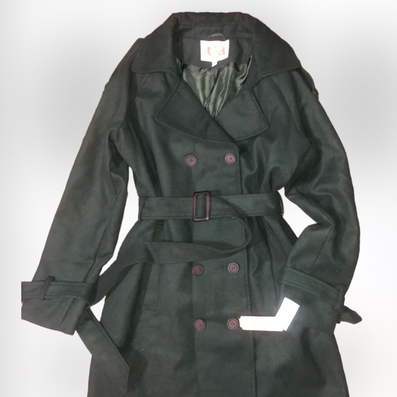 Gianni Bini(Dillards) Beautiful DarkGREEN Double Breasted Belt Waist Trench Coat - Picture 3 of 6